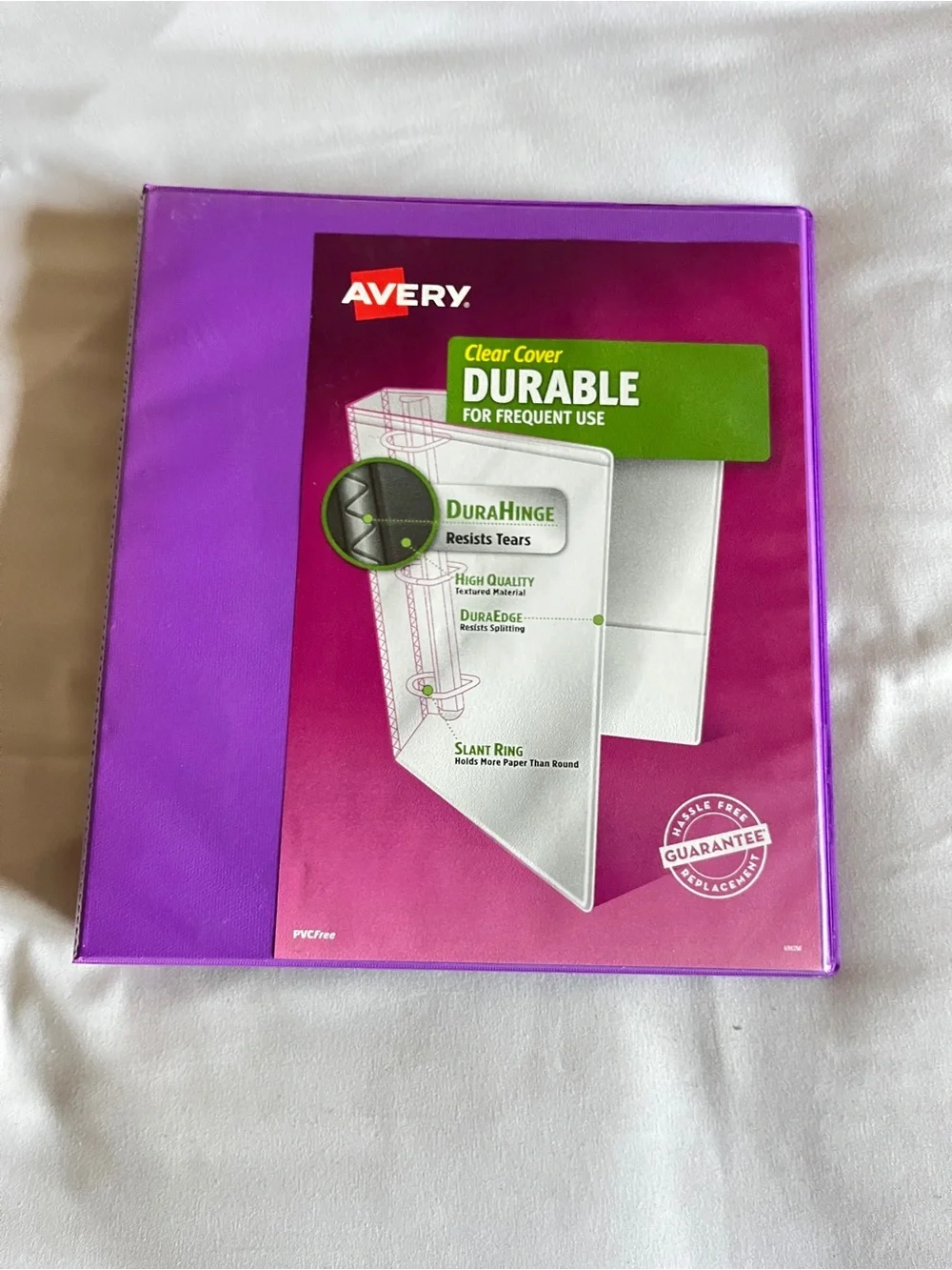 Avery Purple 1.5 Inch Slant Ring Durable View Binder Clear Cover PVC Free NEW